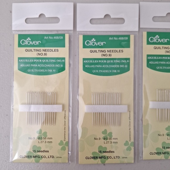 Clover Quilting Needles No. 9 (15 per pack) Art No. 468/09, Set Of 4, JAPAN - Picture 3 of 5